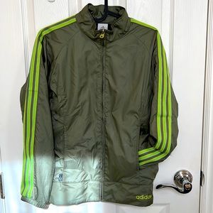 Adidas women’s windbreaker olive green and neon yellow/green lines